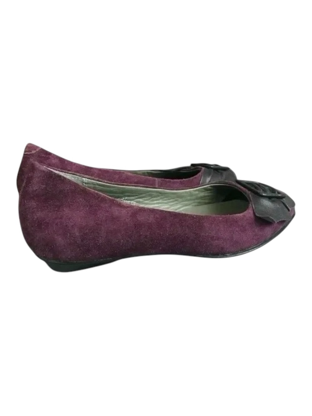 Born Crown Suede Leather Comfort Flats Wine Burgundy Bow Buckle Shoes Size 6.5 - Picture 2 of 7